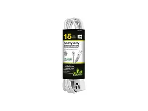 Go Green Power 15' Extension Cord 3-Outlet 16 AWG White (GG-19615)