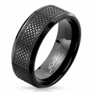 Diamond Grooved Black IP 316 Stainless Steel Men's Ring