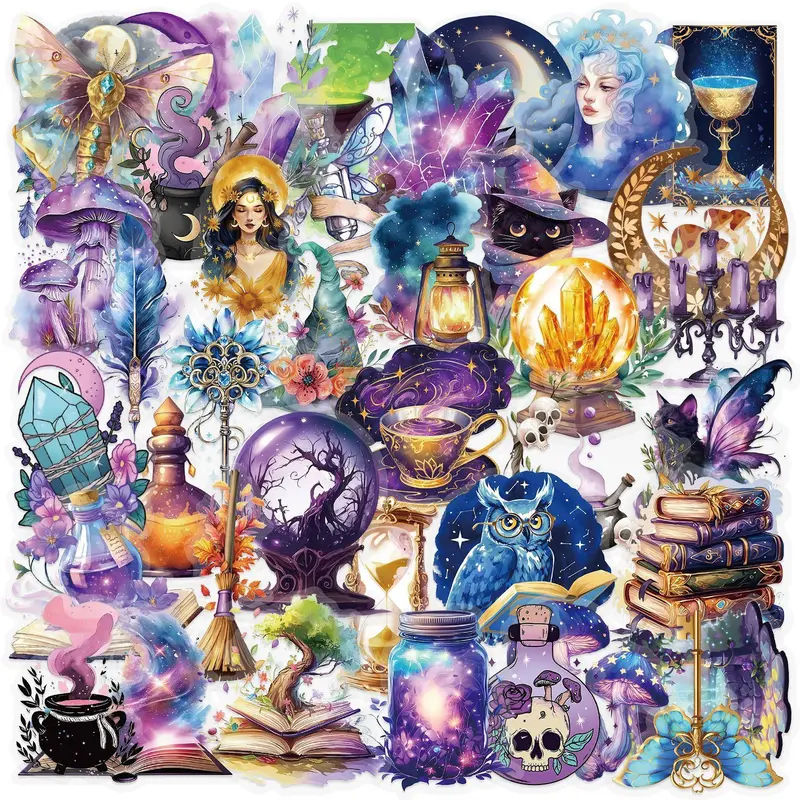 Magic Planet Series Sticker, 50pcs/set Creative Fantasy Magic Decorative Sticker, DIY Decals for Water Bottle, Laptop, Phone Case, Scrapbooking, Journal Making, Ornaments, Phone Decoration