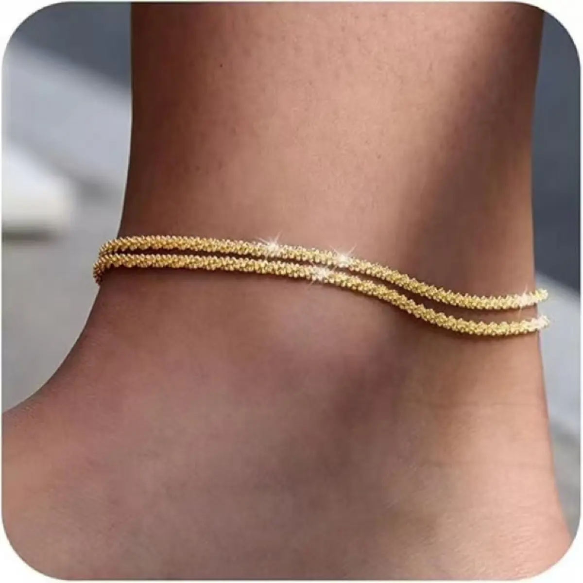 TEWIKY Shiny Star Layered Anklet & Necklace Set, Adjustable Stackable Jewelry For Women, Perfect For Daily & Beach Vacation
