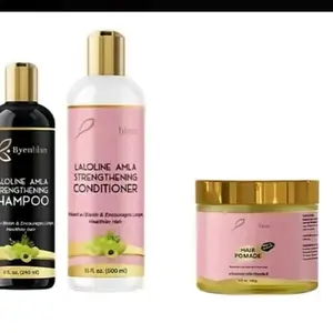 Byenblan Hair Growth Set - Laloline Amla Strengthening Shampoo, Conditioner, & Hair Pomade for Nourishing & Encouraging Long Healthy Hair