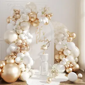 White and Gold Balloon Arch Kit, Double Stuffed Metallic Champagne Gold and White Balloon Garland Kit for Wedding Birthday Baby Shower Gender Reveal Bridal Decorations