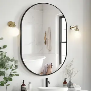 Black Oval 36''x24'' Wall Mounted Bathroom Vanity Mirror HD Tempered Glass for Over Sink Bedroom Living Room Entryway, Can Be Mounted Horizontally or Vertically