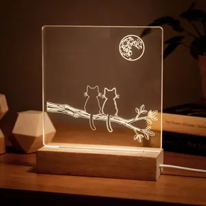 Cozy Twin Cats LED Night Light Frame - Cute Animal Desk/Bedside Lamp, Gift for Cat Lovers, Acrylic Mood Light