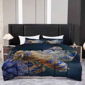 3pcs (1 comforter + 2 pillowcases) Microfiber Comforter Set, Vibrant Iridescent Bee Animal Print Bedding, All-Season Soft Cozy Lightweight, Wrinkle & Fade Resistant Easy Care, Full Queen King Size for Bedroom Guest Room Home Dorm Decor