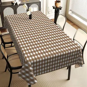 JIT 1pc 2D flat coffee-colored checkered rectangular tablecloth, for kitchen, living room, and dining table, kitchen accessory, party, room & outdoor decorative tablecloth, a tablecloth gift for friends