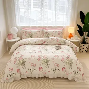 Tulip Ruffle, Includes One Duvet Cover and Two Pillowcases Without Core, Comfortable Bed Linen for Sleep, Soft Bedding Sets