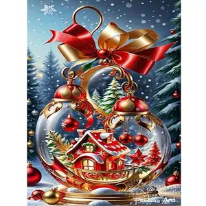 1PC  Diamond Painting Christmas Snow Globe Diamond Painting Kit, Festive Gingerbread House with Red Gold Bow Design, DIY Full Drill Crystal Art for Home Wall Decor Holiday Craft Gift
