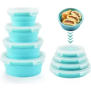 Collapsible Bowls with Lids for Camping, Rv Accessories for inside Kitchen Storage Containers, Camper Must Haves Organization and Storage Food Container for Travel Trailer Space Saving Blue