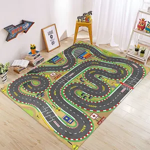 Racing Track Scene Printed Carpet Suitable for Children's Game Room Crawling Mat Anti Fall Washable Soft and Comfortable Carpet