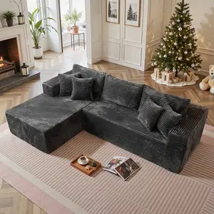 105" Plush Corduroy Cloud Velvet Modular Boneless Couch with Chaise, No Assembly Required - L Shaped Sectional Sofa Set with Flexible Configuration