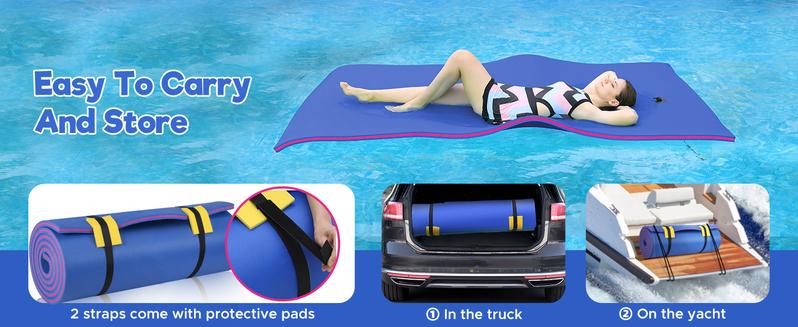 WARMOUNTS Lily Pad Floating Mat, 7/8/9/13/15.5 FT Floating Mat, 3-Layer Tear-Resistant XPE Foam Floating Water Mat with 16.4' Elastic Bungee Tethers for Lake, Pool, River, Ocean, Boat, Beach