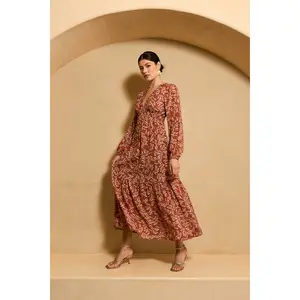 Gilli Rust Abstract Midi Dress