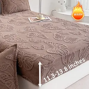 Butterfly Bedding Set, Embossed Satin Sheet, Polyester Fiber, King Queen Size, Deep Pocket, Soft Comfort, Silky Satin Bedding