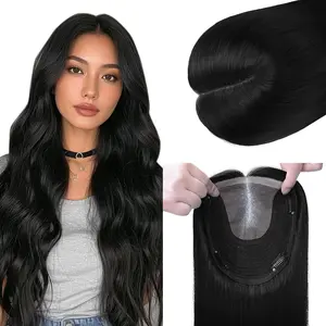 HAIR Toppers for Women Real Human Hair Clip in Silk Base 150 Density 6x7inch 55 grams Jet Black Color 12inch for Women with Thinning Crown (#1 12inch)