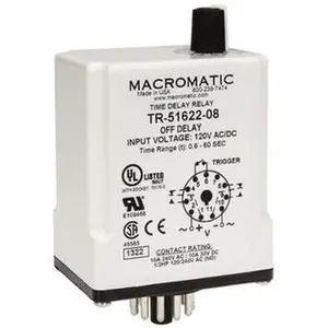 Macromatic 11 Pin, Multiple Range DPDT Time Delay Relay 10 Contact Amp, 120 VAC/VDC, Knob TR-51622-08