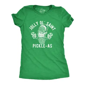 Womens Jolly Ol Saint Pickle-As T Shirt Funny Christmas Santa Pickle Graphic Tee Funny Womens T Shirts Cute Vintage Fashion Casual Ladies T-Shirt Gift Christmas Tops for Women Funny Food Top Women's Novelty Green
