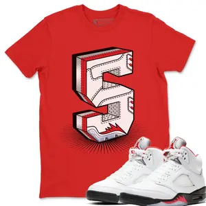5 Fire Red Shirt Women, Number 5 Graphic Tee Shirt to Match Jordan 5 Fire Red, Fire Red 5s Shirt, Red White Outfit, Comfortable, Womenswear Tops