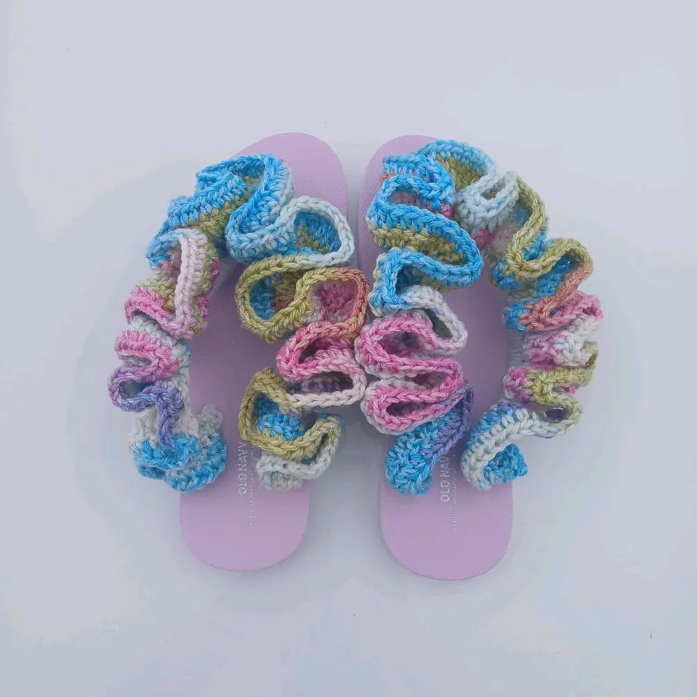 Handmade Crochet Ruffle Sandals-Pastel Multicolor