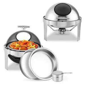 [NEW - FLASH SALE] Garvee 6.8QT Roll Top Chafing Dish Buffet Set with Visible Window, Full Size Stainless Steel Pan Chafer, Round Catering Warmer Server, for Wedding, Parties, Banquet, Catering Event,1 Pack