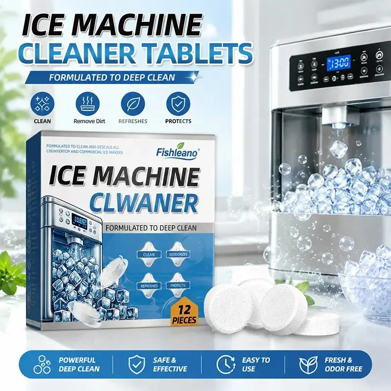 12 Tablets – Ice Machine Cleaner Maker, Ice Maker Cleaning Products: Descaler and odor remover; safe and non-toxic, suitable for countertop and commercial ice makers as well as general household cleaning