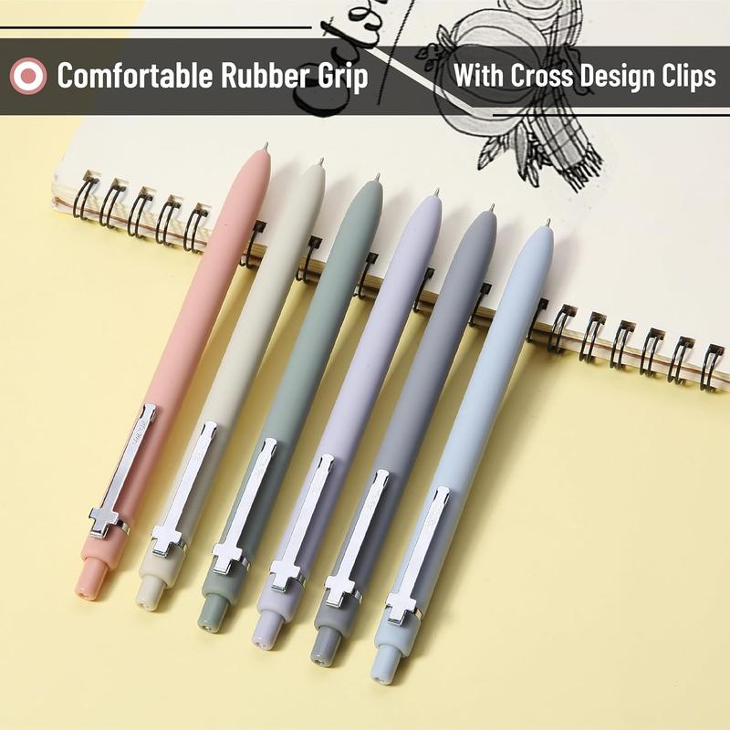 Mr. Pen- Retractable Gel Pens for Journaling, 6 Pack, 0.5 mm Black Ink, Color Barrel with Silver Cross Clip
