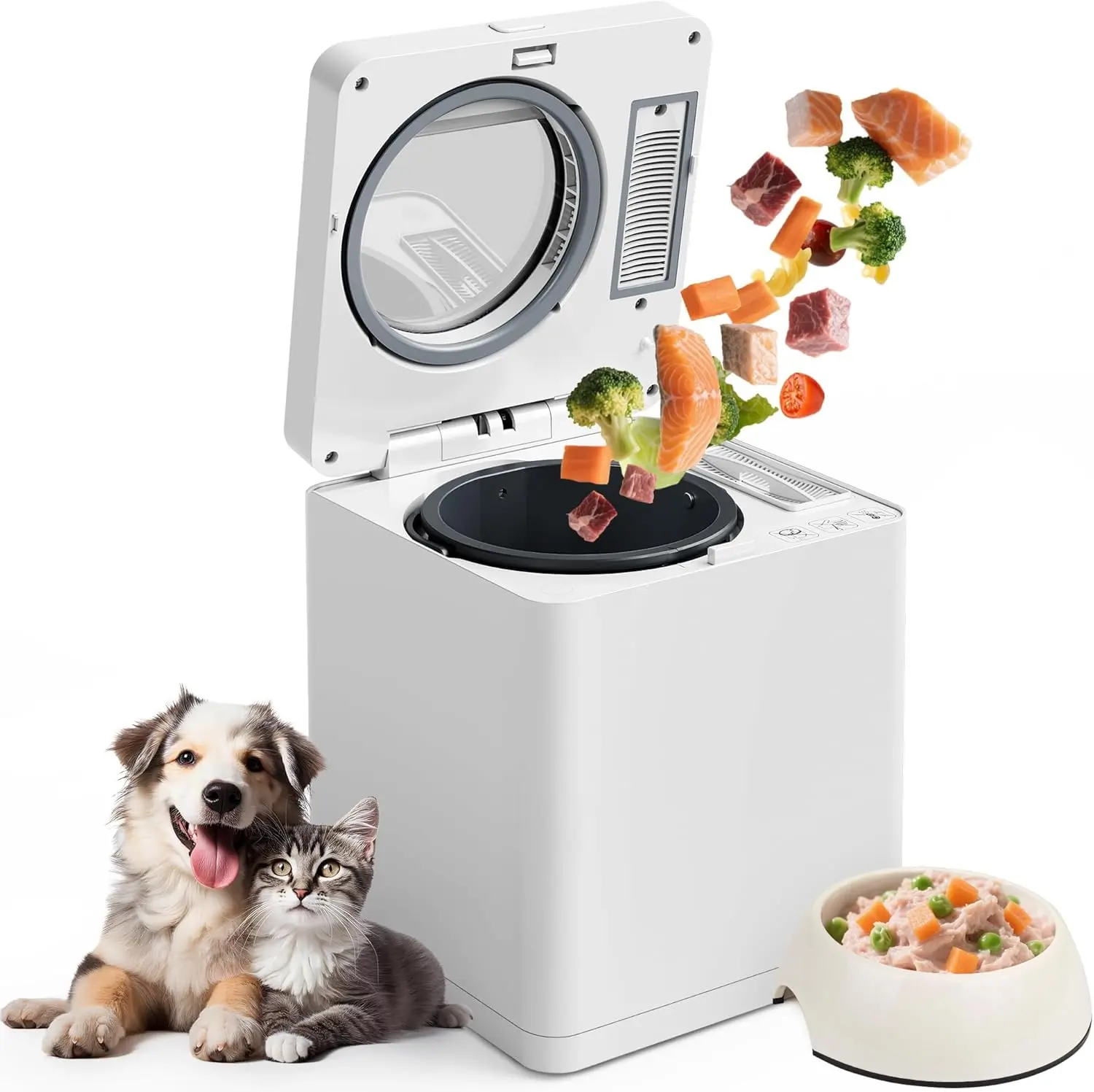 Automatic 5-in-1 Pet Meal Maker, 2.6 Qt Capacity Cooker with Chop, Slow Cook, Mix, Self-Cleaning & Timer Functions, 1.5 Lbs Output for Dogs, DIY Wet/Dry Recipes