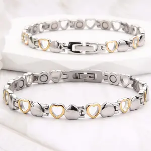1 piece Heart-shaped Magnetic Bracelet, Stainless Steel Bracelet, with Adjustable Size Tool, Jewelry Gift (Silver + Gold) Gold Circle Italian Charm Bracelet evil  eye  protection high appearance bracelet Classic Magnetic Copper Bracelet jewelry  under  50