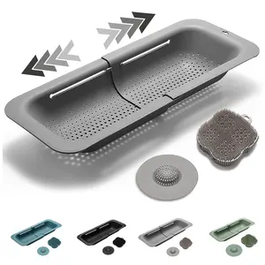 KV Kitchen Tools - BPA Free Colander Set, Expandable Sink Colander Basket, Over the Sink strainer, Silicone sponge, Extendable Collapsible colander, Kitchen essentials,14.5"-19.5"L x 7.9"W x 2.75"H Pasta Utensils