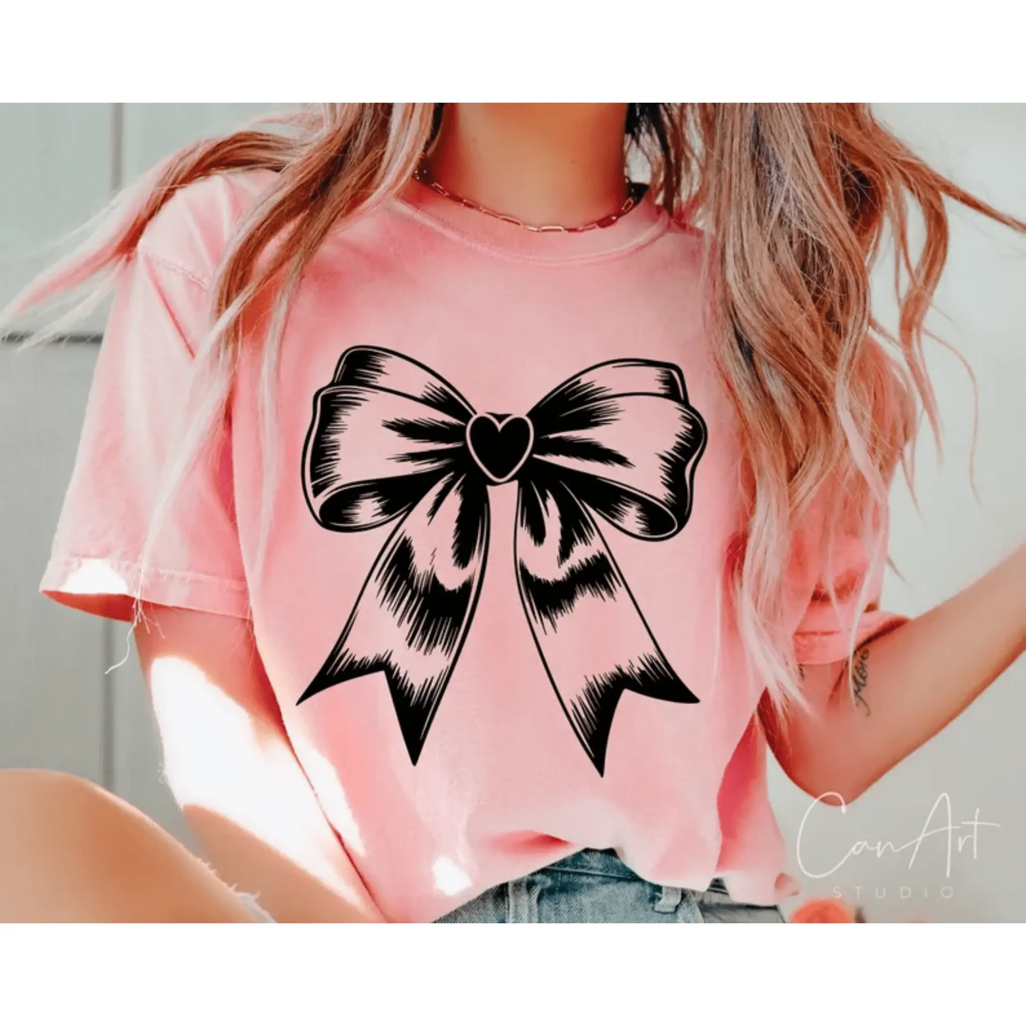 RTS BOW COQUETTE HEART SINGLE COLOR BLACK Screen Print transfers size ADULT 9X12   7-B