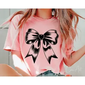 RTS BOW COQUETTE HEART SINGLE COLOR BLACK Screen Print transfers size ADULT 9X12   7-B