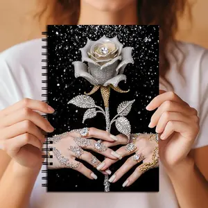 Luxury Diamond Rose Spiral Notebook, Glitter Design with Rhinestone Accents, Hardcover Journal for Women, Ideal for Writing & Daily Notes