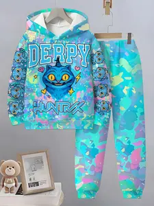 Adorable Girl Kpop Demon Hunters 3D Printed Hoodie Sweatshirt Pants Set, Comfortable Fashion Fitted Long Sleeve Pullover, Perfect for Spring Fall Winter Seasons