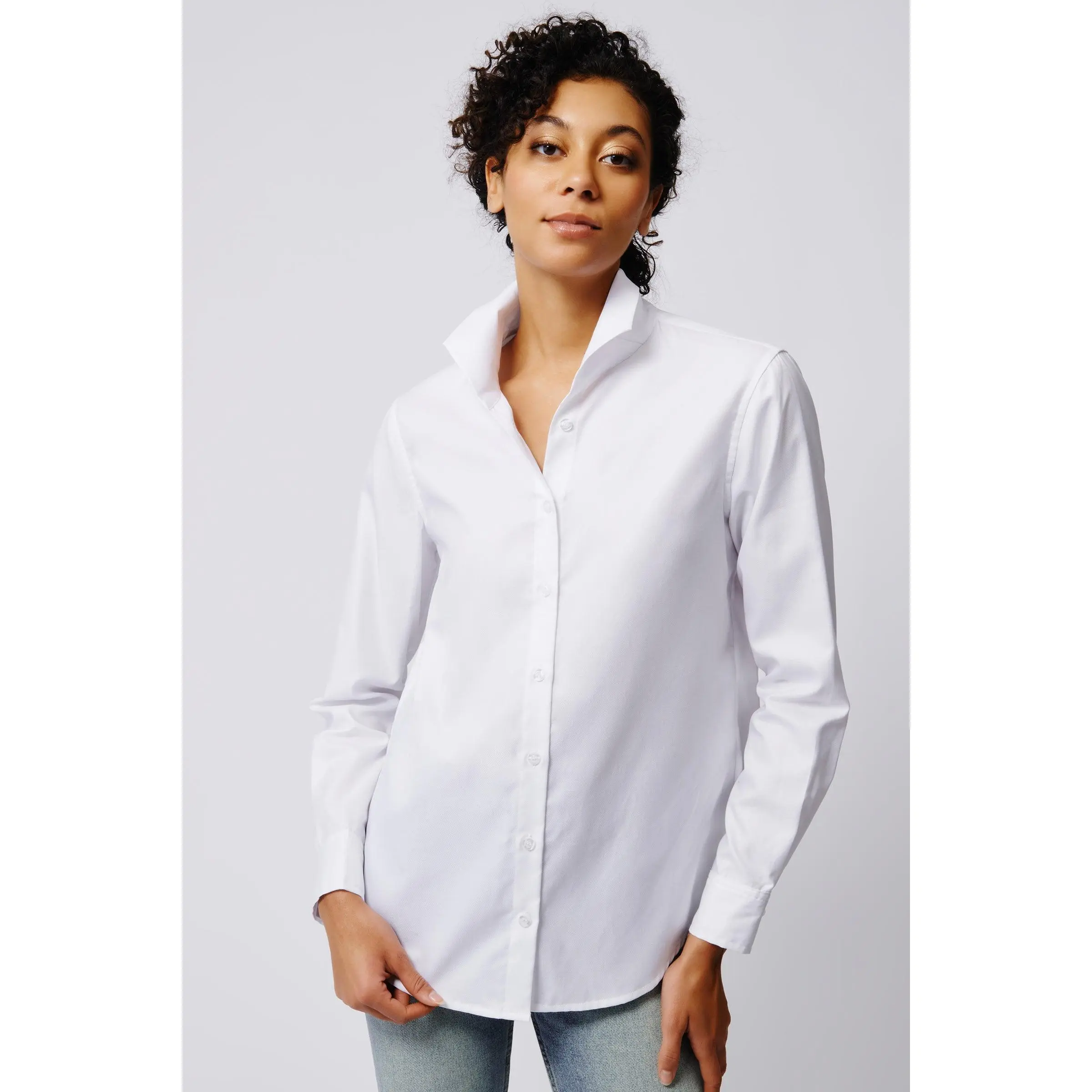 Ginna Box Pleat Shirt White Pinpoint Oxford