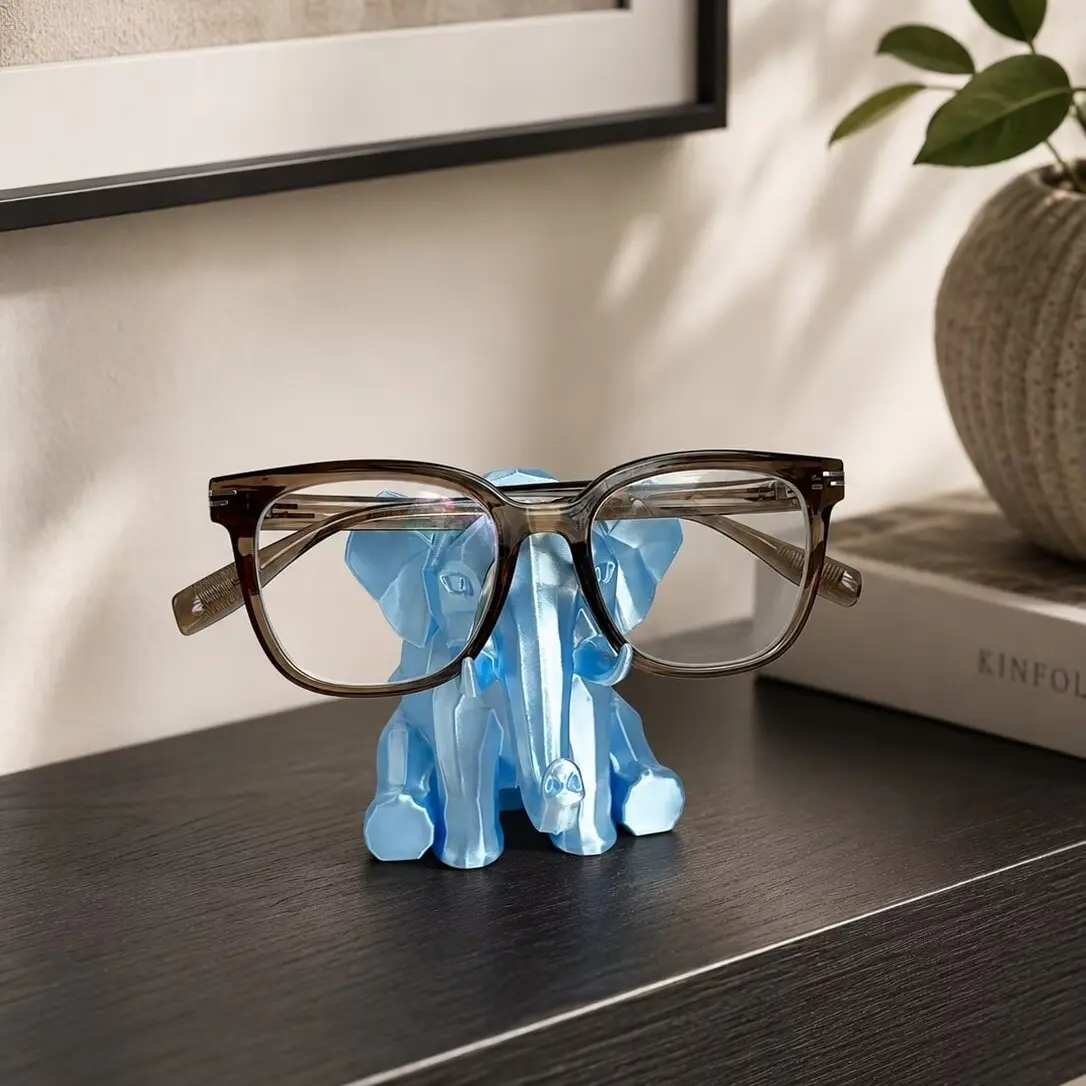 3D Printed Cute Elephant Glasses Holder Stand, Eco-Friendly PLA Animal Eyeglass Display, Kawaii Display Decor, Decorative Ornaments, Creative Desktop Figurine Ornament, Desktop Ornaments for Nightstand Office Desk, Unique Gift