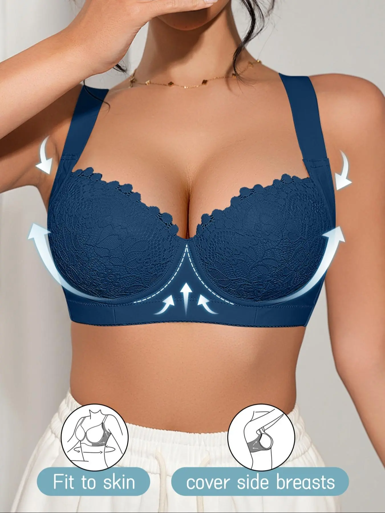 Women's Solid Color Push Up Bra, Simple Comfortable Breathable Lace Bra, Soft Adjustable Strap Bra for Daily Wear, Lingerie for All Seasons, Supportive Bra, Adjustable Bras