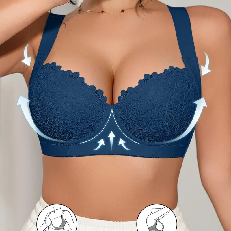 Women's Solid Color Push Up Bra, Simple Comfortable Breathable Lace Bra, Soft Adjustable Strap Bra for Daily Wear, Soft Comfy Bra, Lingerie for All Seasons