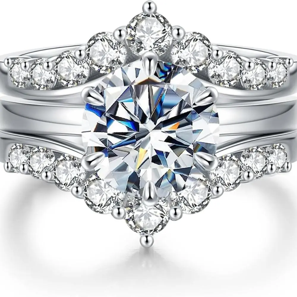 GRA Certified Moissanite Bridal Set 3CT Round Cut D VVS1 6-Prong Stackable silver Rings Wedding Engagement Jewelry for Women queen ring