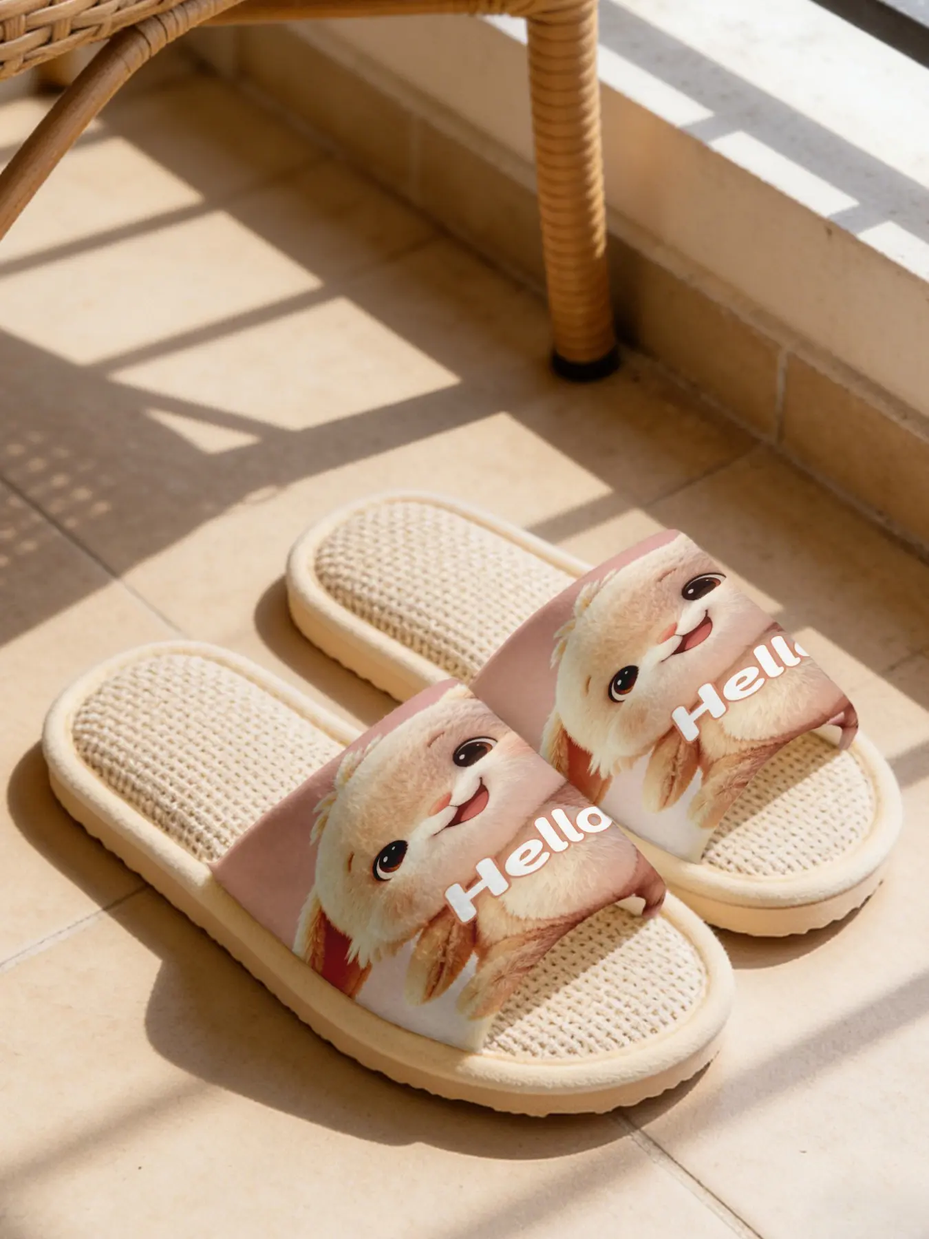 Women's Hello Bunny Print Slippers, Breathable Eva Sole, Soft Cloud-Like Bottom, Non-Slip Quiet Design, All-Season Home Wear