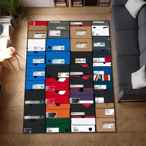 Sneaker Box Collage Flannel Area Rug - Multicolor Shoe Box Print Soft Mat for Sneaker Room & Entryway, Non-Slip Hypebeast Home Decor #SneakerBoxCollageRug #ShoeBoxPrintMat #HypebeastHomeDecor #MulticolorSneakerCarpet #NonSlipFlannelRug