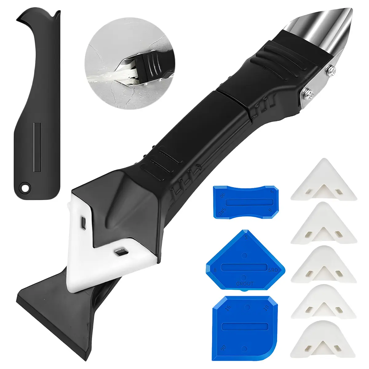3-in-1 Multi-Functional Silicone Caulking Tool Set with Multiple Tips - Sealant Finishing Tool, Grout Remover, Glass Glue Angle Scraper for Bathroom, Kitchen Joint Sealing (Ideal for DIY Enthusiasts), Sealant Tool