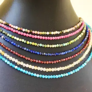 Faceted Sparkling Gemstone Necklace – 3mm Natural Beads, Adjustable 17”+2”, Perfect for Layering