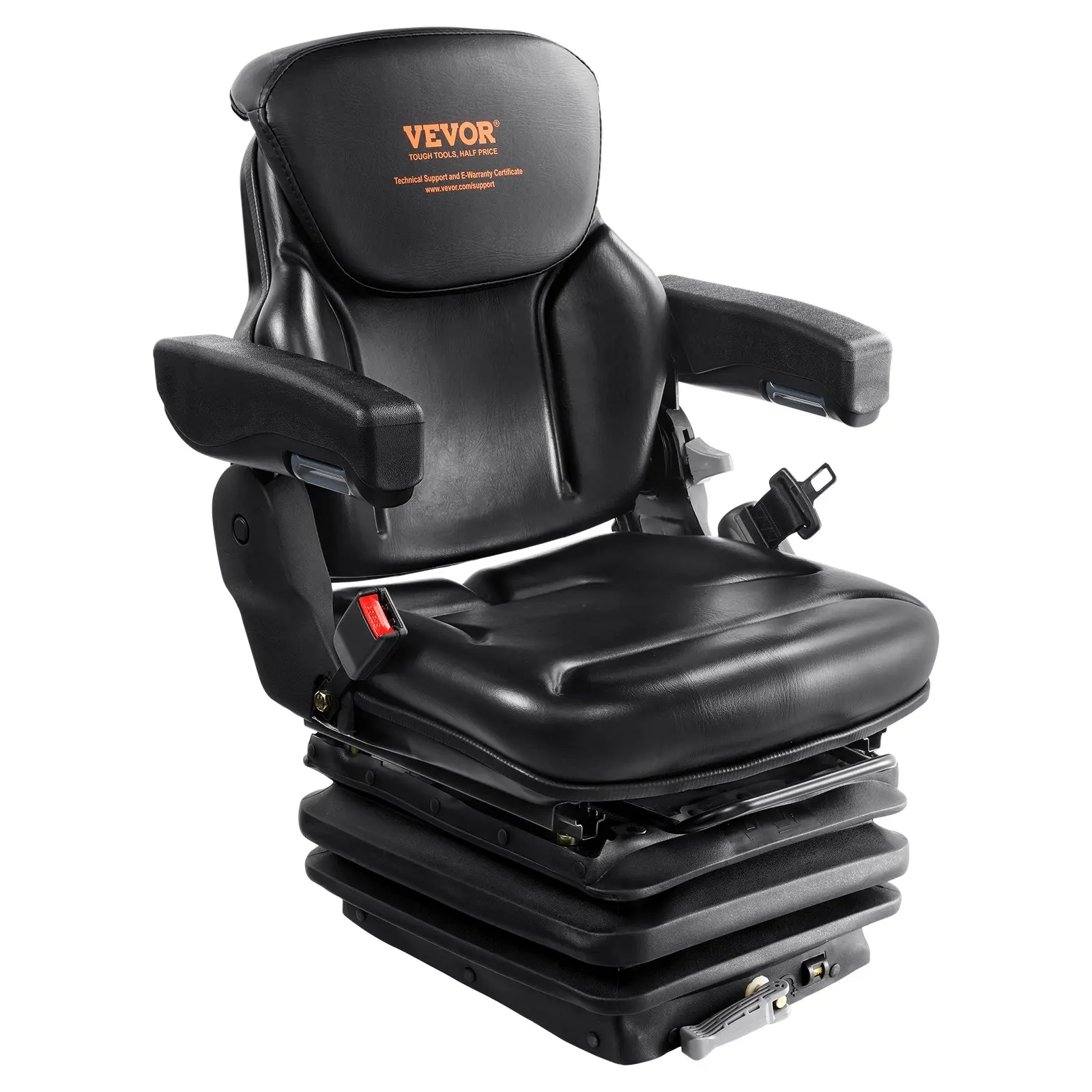 Summervibes VEVOR Universal Tractor seat Suspension, Fold Down Forklift Seat with Adjustable Angle Back, Micro Switch, Seatbelt and Armrests, 3-level Shock Absorption Tractor Seat for Tractor Loader Excavator