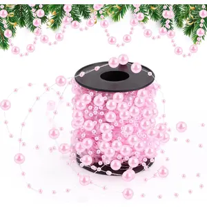65.6Ft Artificial  Beads Garland Plastic Beaded String Strands Chain Ornament Roll for DIY Craft Christmas Tree Wedding Valentines Party Decoration Floral Centerpiece Supplies()