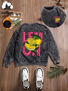 Women's Casual Vintage Wash Cotton Pullover Sweatshirt, Round Neck Long Sleeve Fleece Lined Hoodie for Fall Winter Fashion