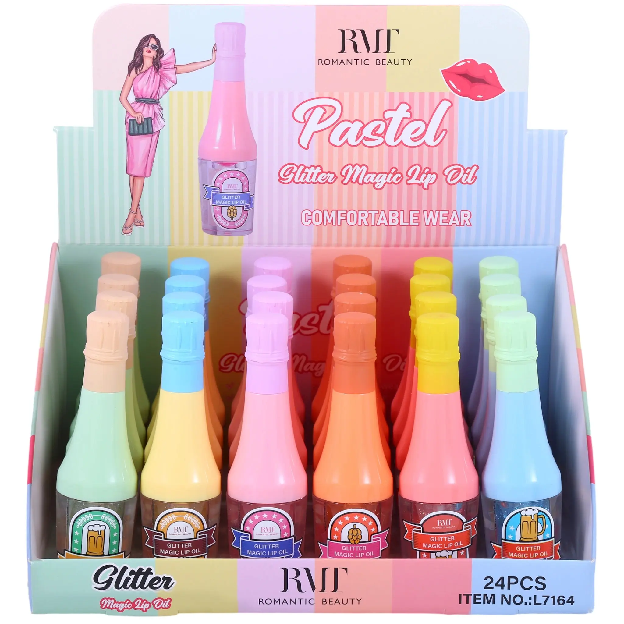 Aceite Labial Pastel Glitter Magic Romantic Beauty - Venta al por Mayor Display 24 Unidades (L7164)