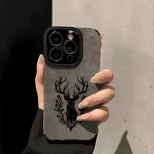 Deer head plant phone case, forest style high-quality faux leather material, thickened shockproof and non-slip design, suitable for iPhone 17/16/15/14/13/12/11/X/XS/XSMAX, an ideal holiday gift for friends, family, and yourself, Cover, Accessories