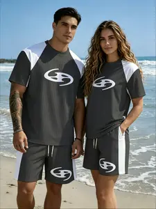 Couples’ short-sleeved T-shirt and shorts sets, men’s and women’s casual two-piece sets, perfect for everyday wear, holidays and parties, and ideal for lounging at home