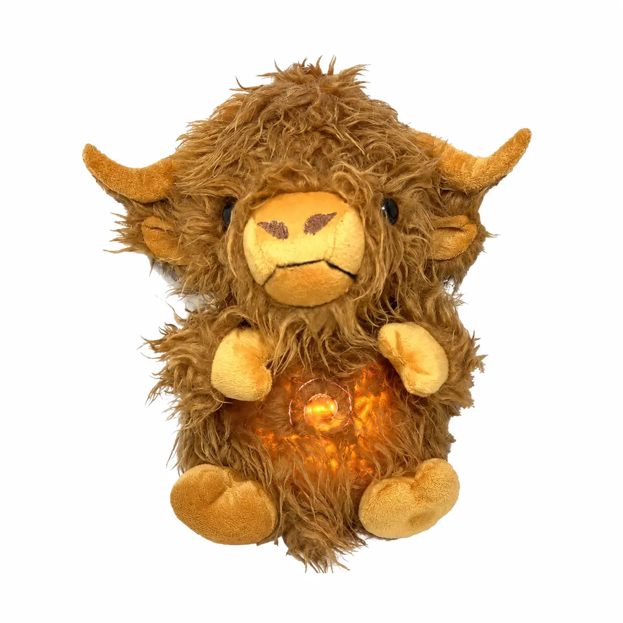 Party gifts，Breathing Highland Cow Stuffed Animal, Cute Soft Cow Plush with Gentle Belly Glow and Shaggy Fur, Cozy Cuddle Toy for Bedtime Routine, Sofa Snuggles, Desk Shelf, Dorm Room, Kids Teens, Everyday Comfort and Farm Animal Gift for Girls