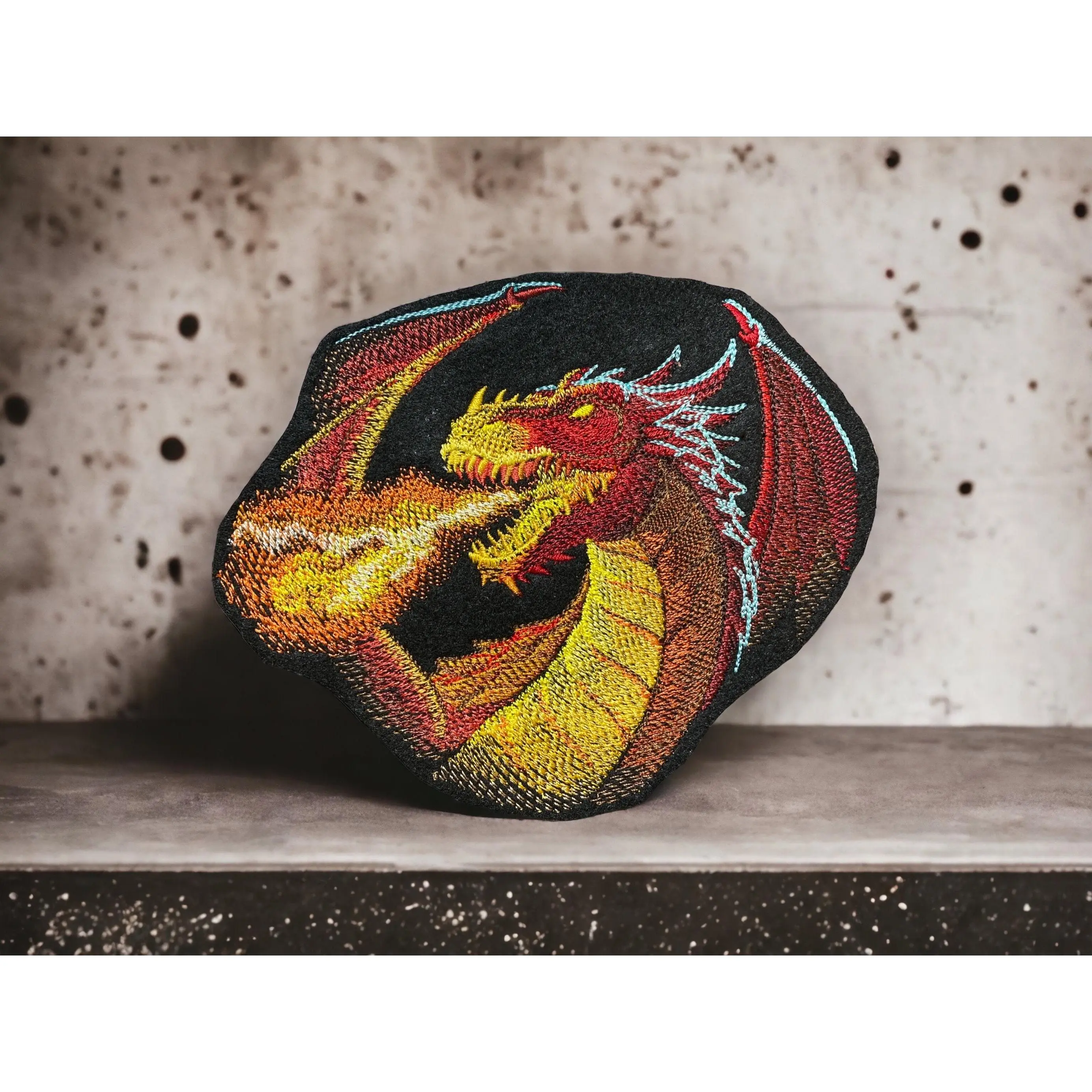Majestic Fire-Breather Dragon Motif Embroidered Patch - Stylish Embroidery, Iron-Sew Attachments, Multi-Size, Sewing Supply for Jackets, No Clothing Items Exclusion, Wild Look